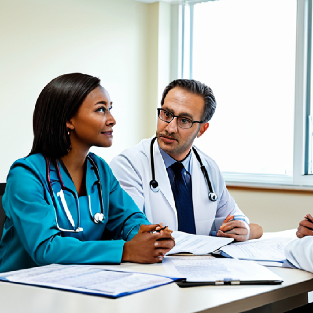 Risk Management in a Healthcare Setting**

"A diverse team of fully clothed healthcare professionals (doctor, nurse, administrator) in appropriate attire, gathered around a table in a brightly lit meeting room discussing risk assessment charts and protocols. Focus on collaboration and preventative measures. Safe for work, professional environment, modest clothing, perfect anatomy, natural proportions, family-friendly, high quality image."

**