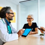 Home 14 보건의료행정사 현업에서 겪는 에피소드 - **Prompt:** A young woman (mid-30s, European/French features) sits at a modern, well-lit desk in her...