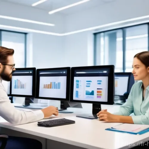 Home 25 보건의료행정사와 데이터 관리 스킬 - **Prompt:** "A brightly lit, modern healthcare administrative office bustling with activity. Several...